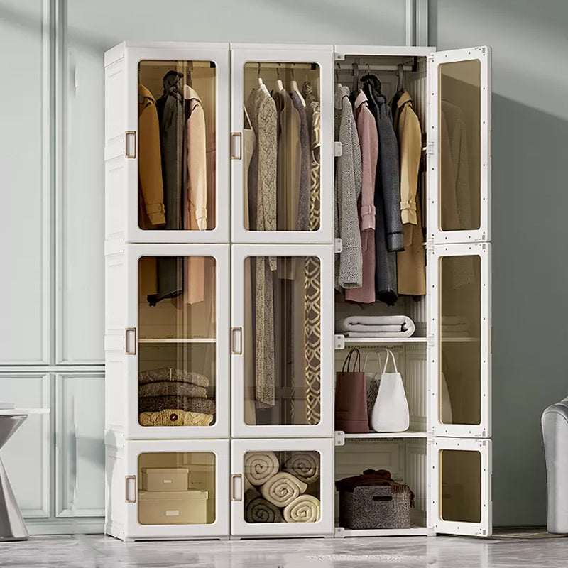 White Foldable Plastic Wardrobe Freestanding Wardrobe with Shelves