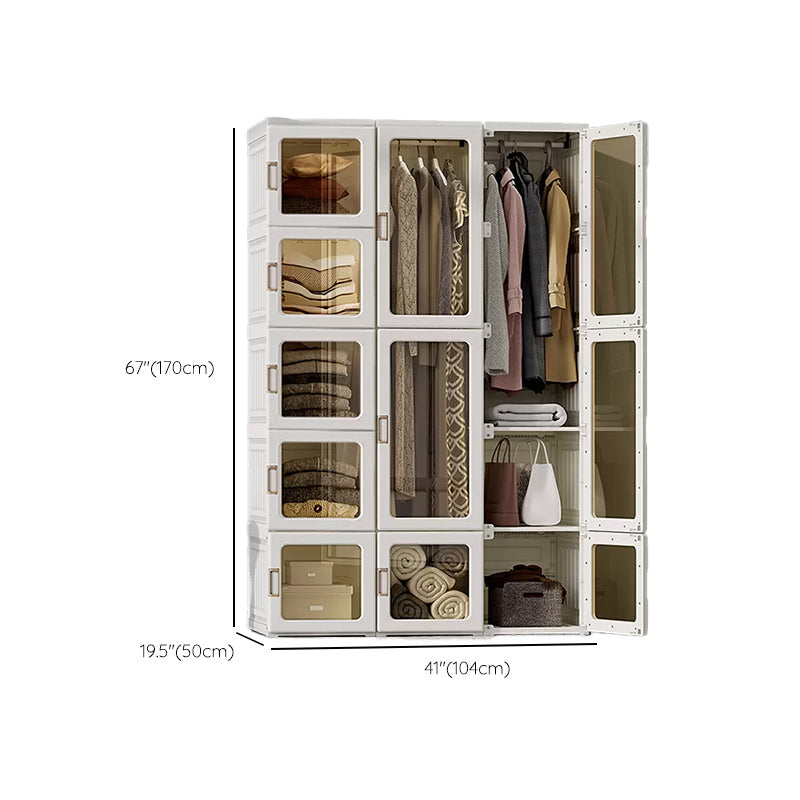 White Foldable Plastic Wardrobe Freestanding Wardrobe with Shelves