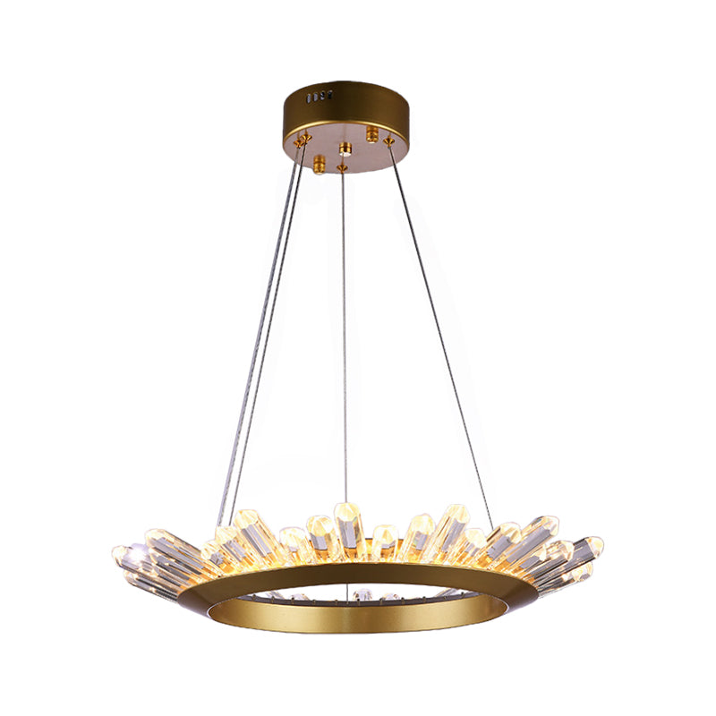 Black/Gold Ring Pendant Chandelier Modern Crystal Accent LED Pendant Light Fixture in White/Warm Light for Living Room, 19.5"/23.5" Wide