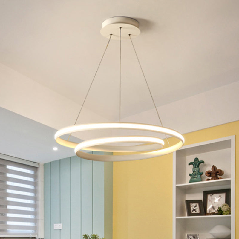 23"/31.5" Wide LED Dining Room Chandelier Light with Whirl Acrylic Shade Black/White Ceiling Pendant in Warm/White Light