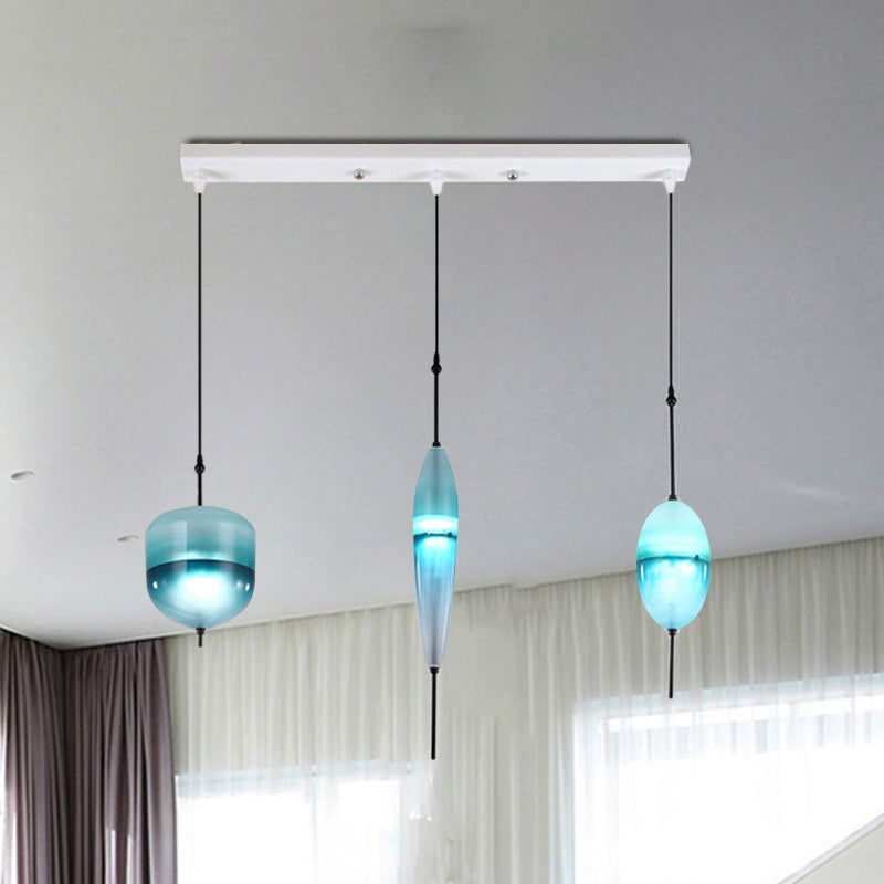 Teardrop/Drum/Cylinder Cluster Pendant Modernist Blue/White Glass 1/3 Lights Dining Room Hanging Light Fixture