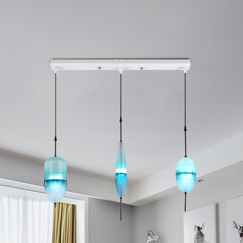 Teardrop/Drum/Cylinder Cluster Pendant Modernist Blue/White Glass 1/3 Lights Dining Room Hanging Light Fixture