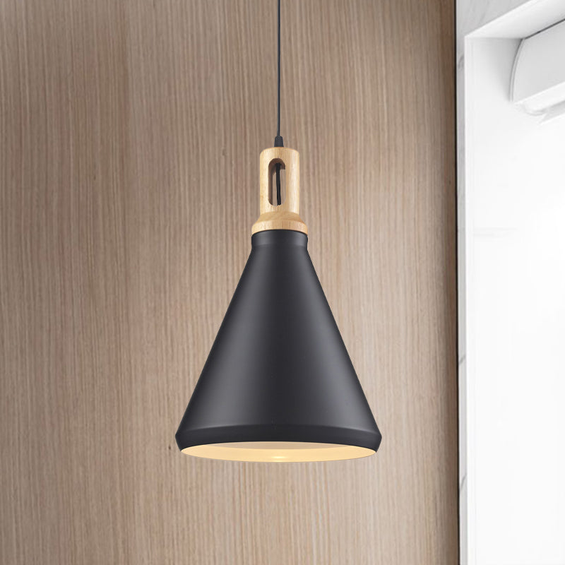 Cone/Drum Shade Aluminum Hanging Ceiling Light Modern Style 1 Light Dining Room Pendant Lighting in Black/White