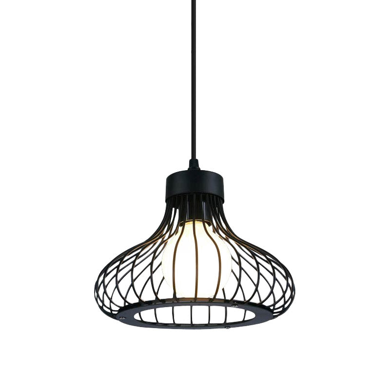 1 luz de techo de cebolla con luz con jaula de alambre iluminación colgante de metal negro retro para cocina