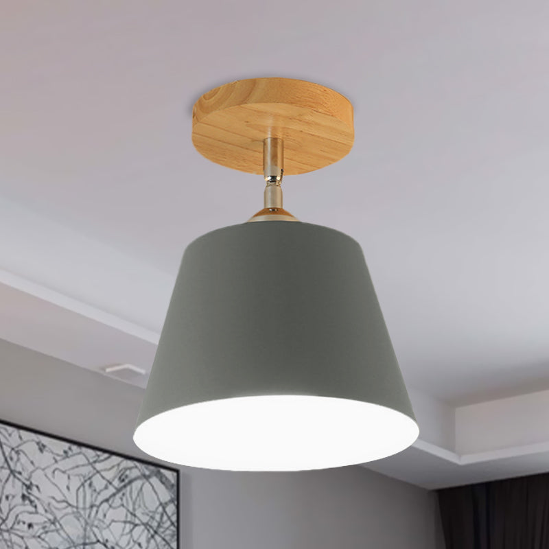 1 luz cónica semi empotrada lámpara colgante modernismo gris/rosa metal y madera lámpara de techo ajustable
