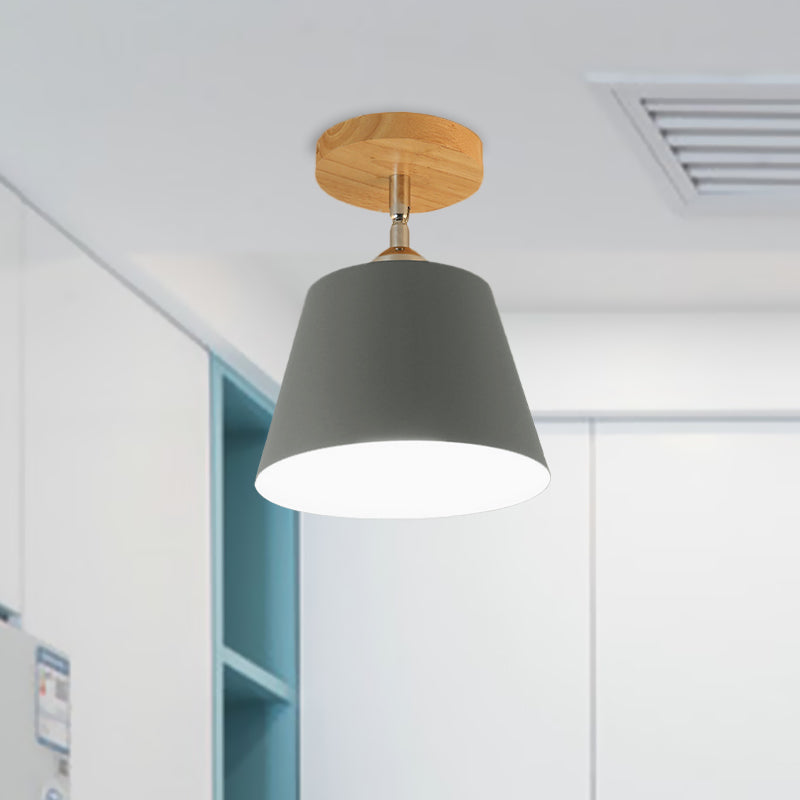 1 luz cónica semi empotrada lámpara colgante modernismo gris/rosa metal y madera lámpara de techo ajustable