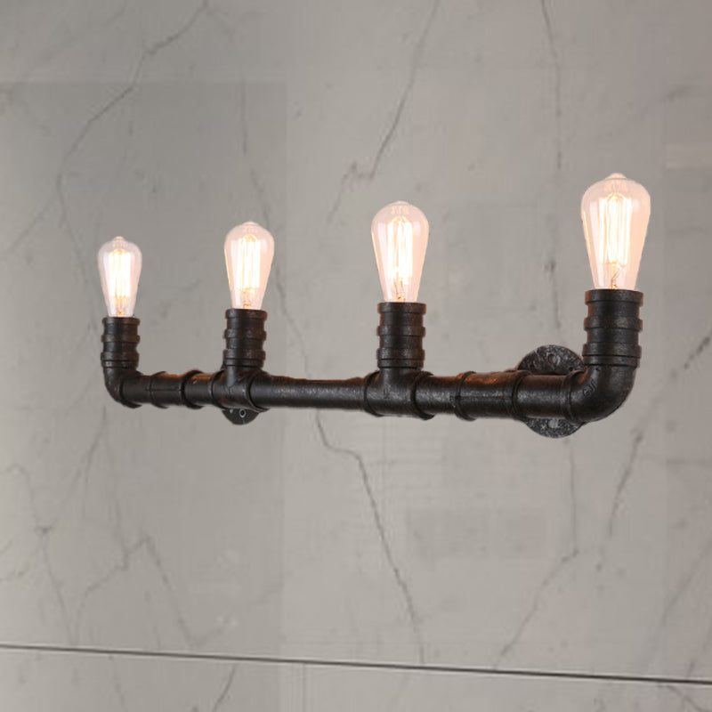 4 Bulbs Linear Wall Mount Light with Pipe Design Industrial Style Black/Bronze Wall Sconce for Kitchen