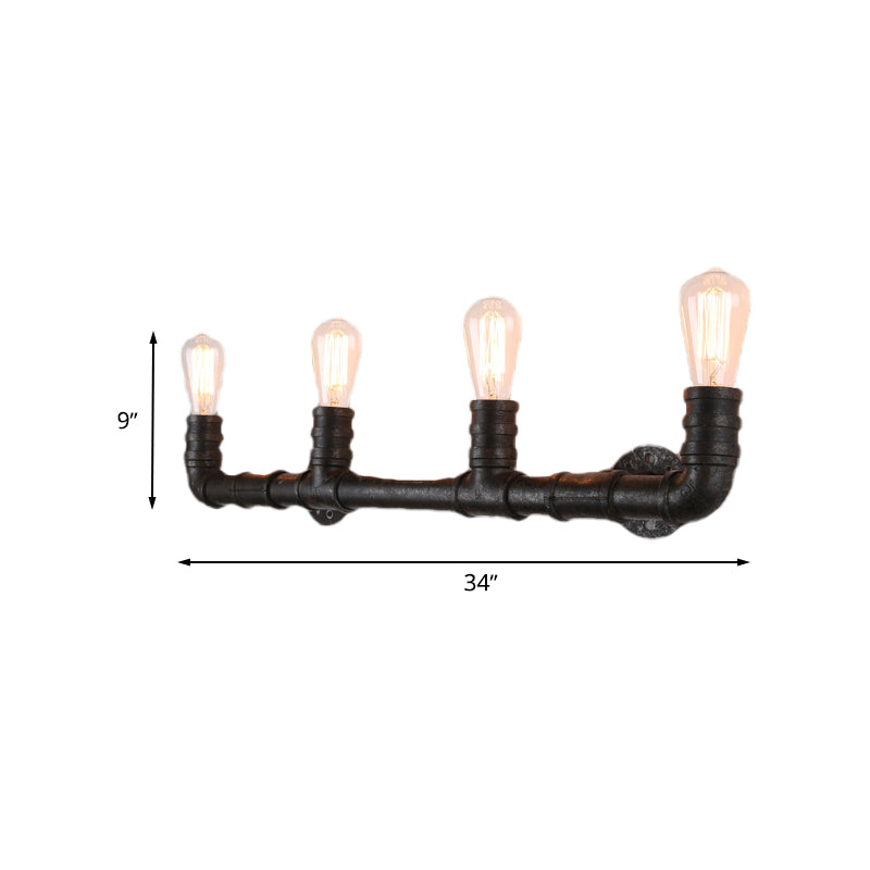 4 Bulbs Linear Wall Mount Light with Pipe Design Industrial Style Black/Bronze Wall Sconce for Kitchen