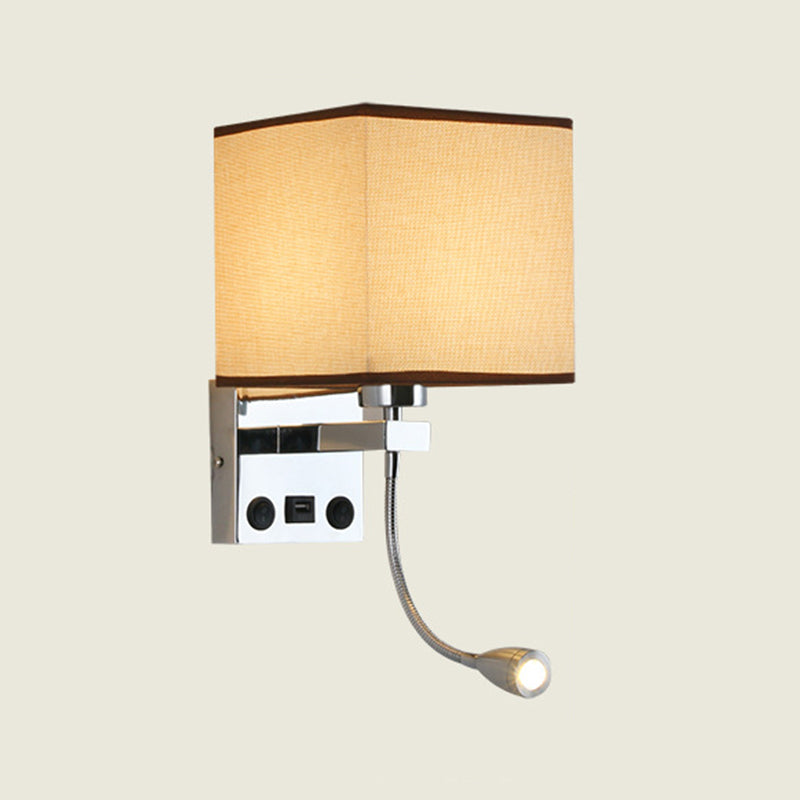 Modern Metal Wall Sconce Square Shape Wall Light with Fabric Shade for Bedroom