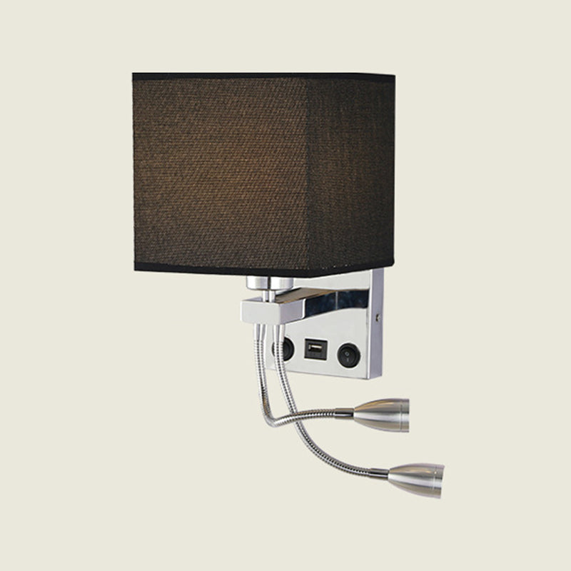 Modern Metal Wall Sconce Square Shape Wall Light with Fabric Shade for Bedroom