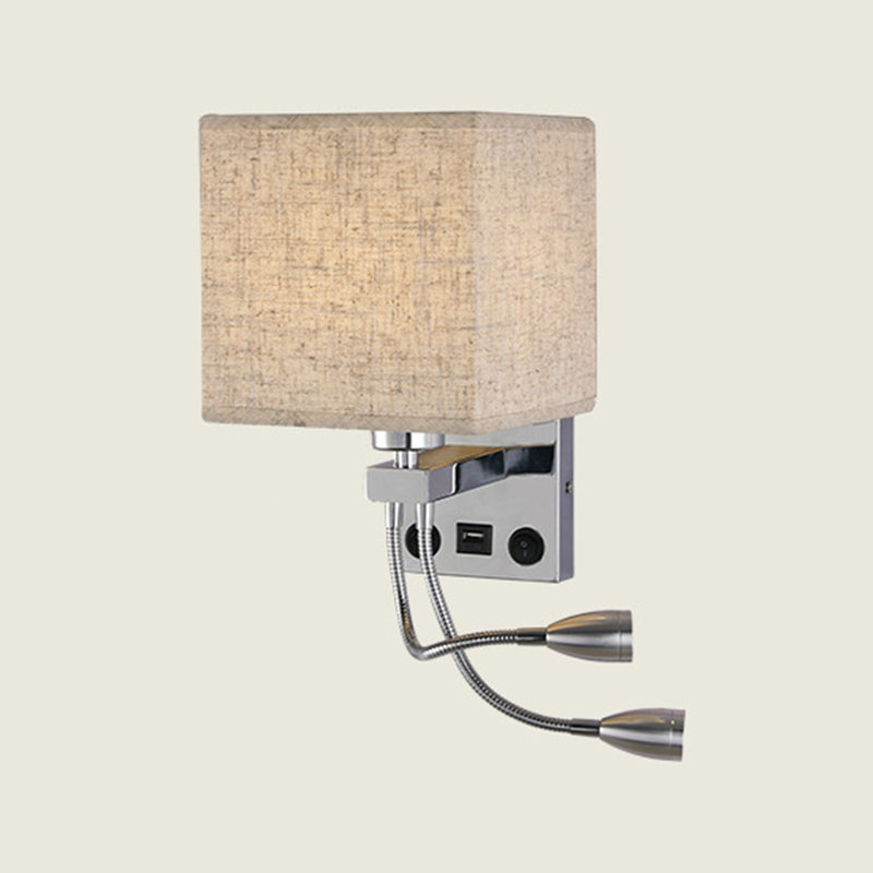 Modern Metal Wall Sconce Square Shape Wall Light with Fabric Shade for Bedroom