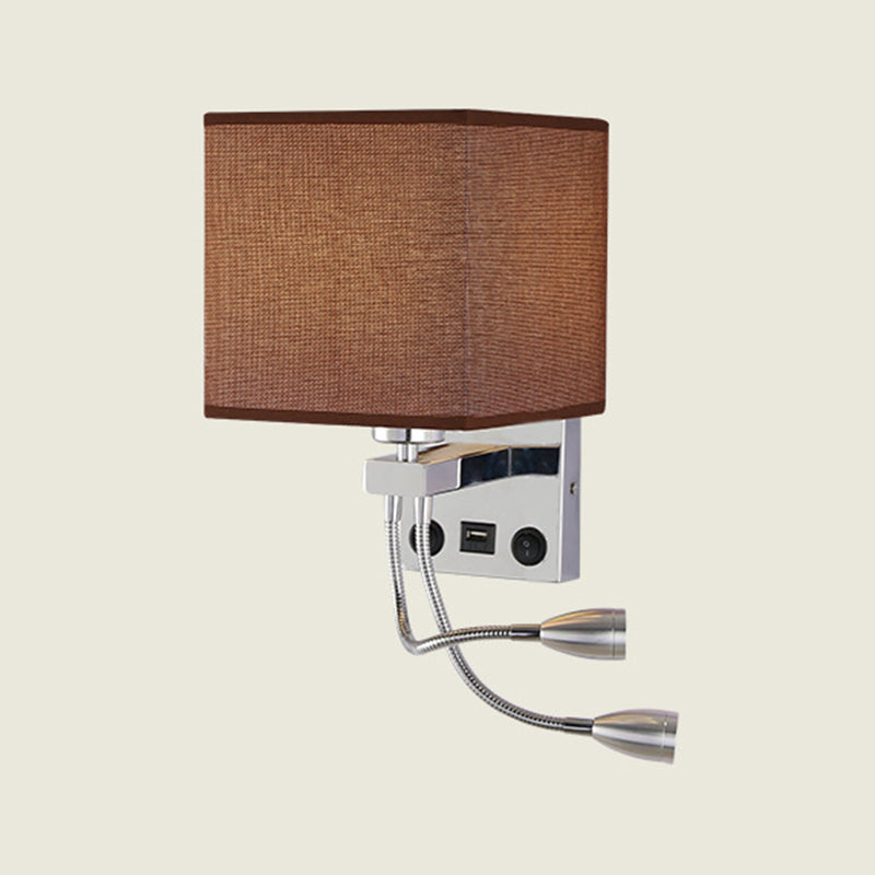 Modern Metal Wall Sconce Square Shape Wall Light with Fabric Shade for Bedroom