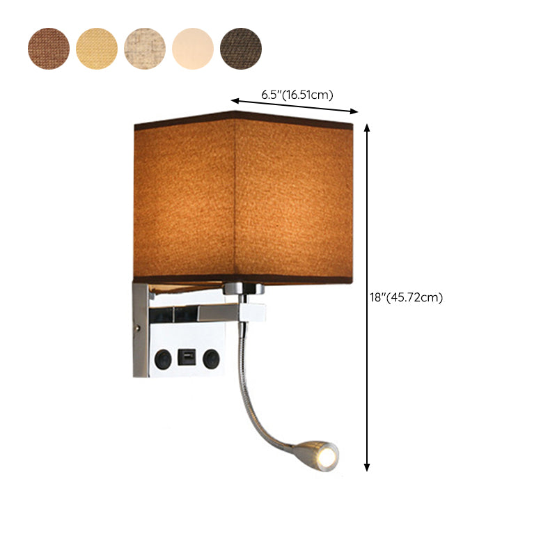 Modern Metal Wall Sconce Square Shape Wall Light with Fabric Shade for Bedroom