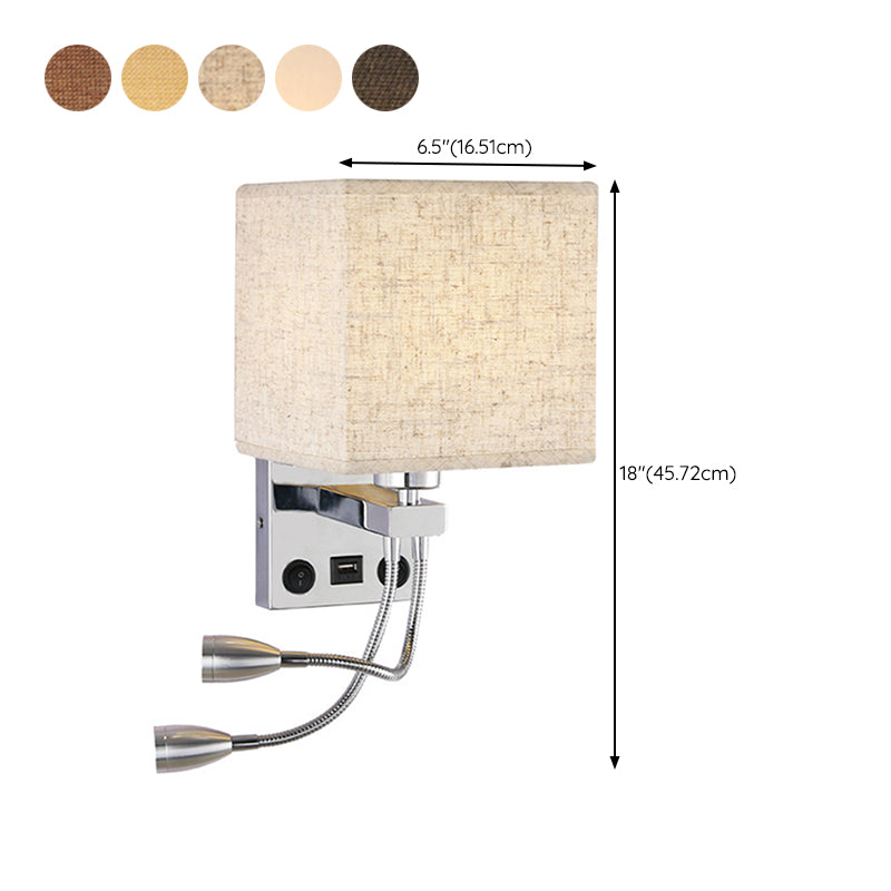 Modern Metal Wall Sconce Square Shape Wall Light with Fabric Shade for Bedroom