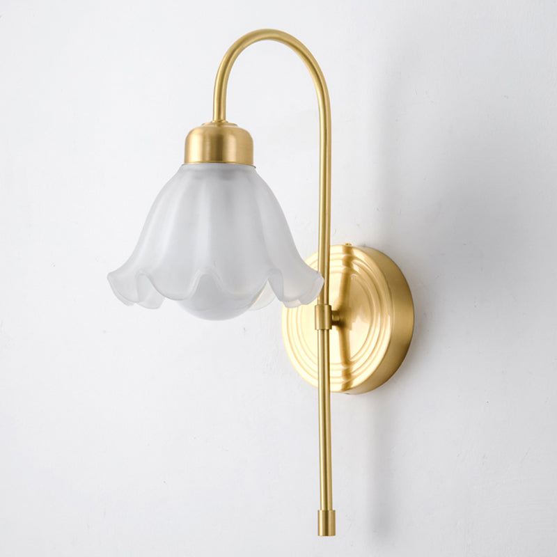 Modern Metal Wall Sconce Flower Shape Wall Light with Glass Shade for Bedroom in Gold