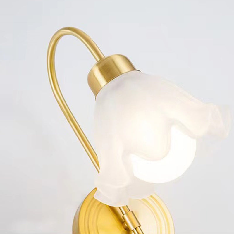 Modern Metal Wall Sconce Flower Shape Wall Light with Glass Shade for Bedroom in Gold