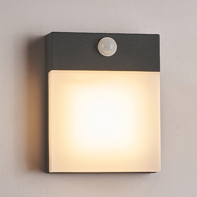 Black Modern Metal Wall Sconce Rectangle Shape Wall Light with Acrylic Shade for Courtyard