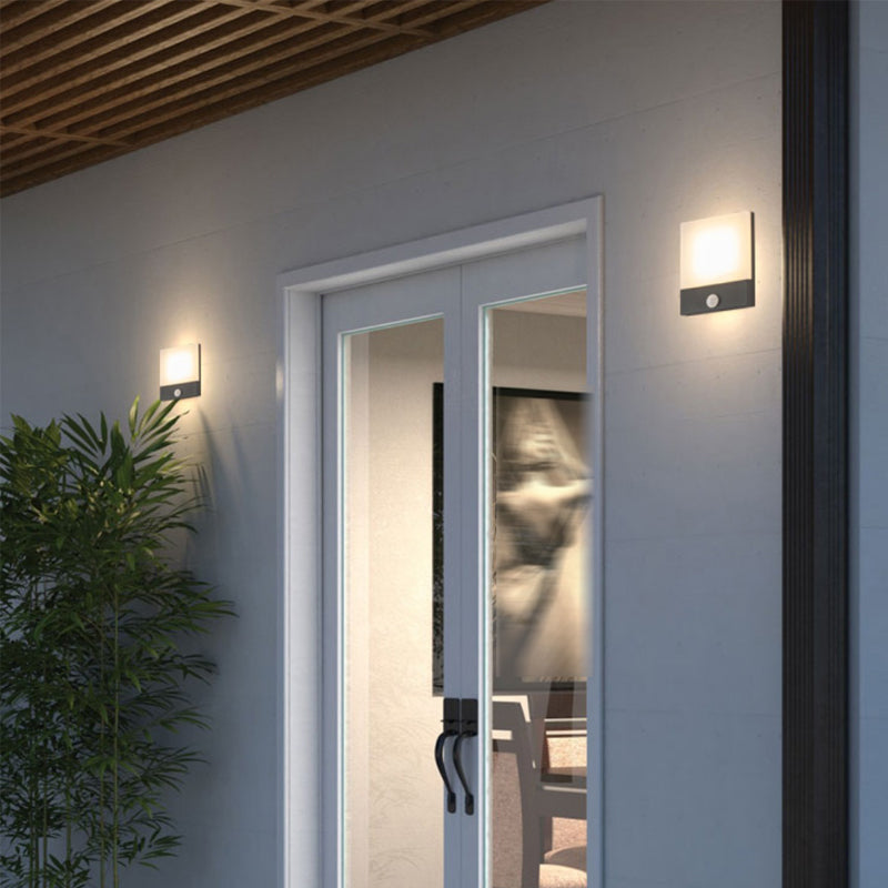 Black Modern Metal Wall Sconce Rectangle Shape Wall Light with Acrylic Shade for Courtyard