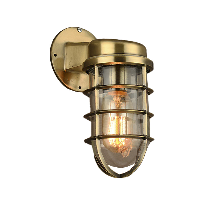 Coastal Caged Wall Lighting Fixture 1 Bulb Clear Glass Sconce Light in Brass/Copper/Chrome for Kitchen