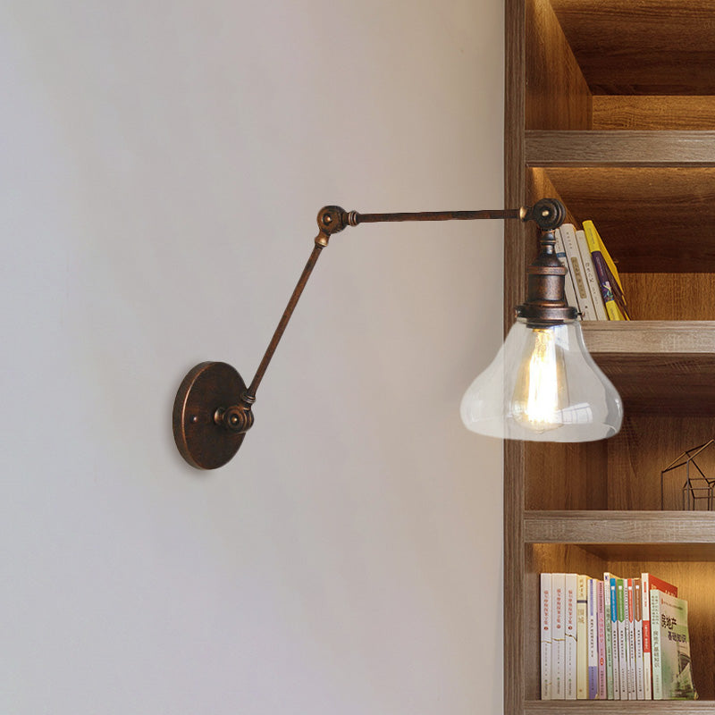 Klarer Glasbirnenschatten Wandleuchten Antiquitäten 1 Licht Wohnzimmer Beleuchtung in rustikaler Kupfer