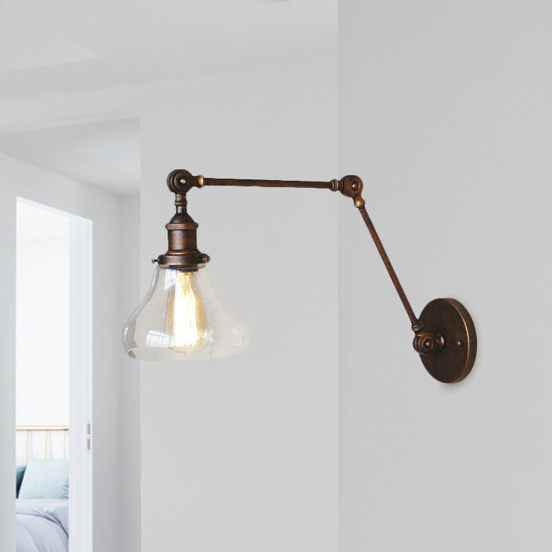 Klarer Glasbirnenschatten Wandleuchten Antiquitäten 1 Licht Wohnzimmer Beleuchtung in rustikaler Kupfer