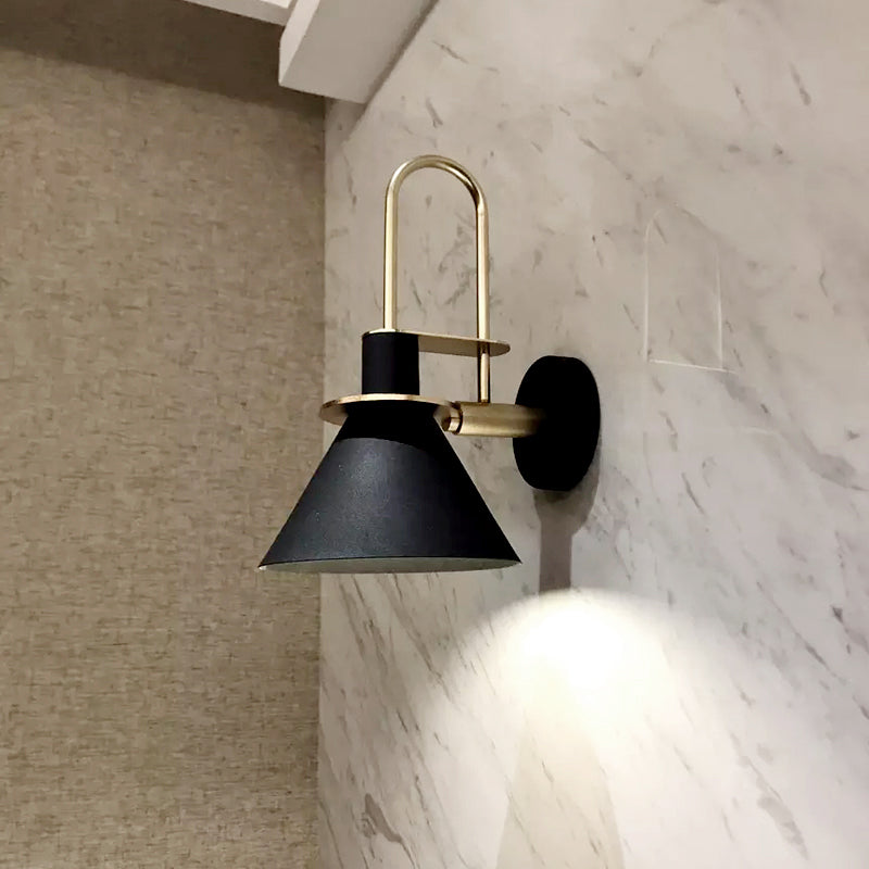 Funnel Shade Metallic Wall Mount Lamp Modernist Style 1 Head Hallway Sconce Lighting in Black/White