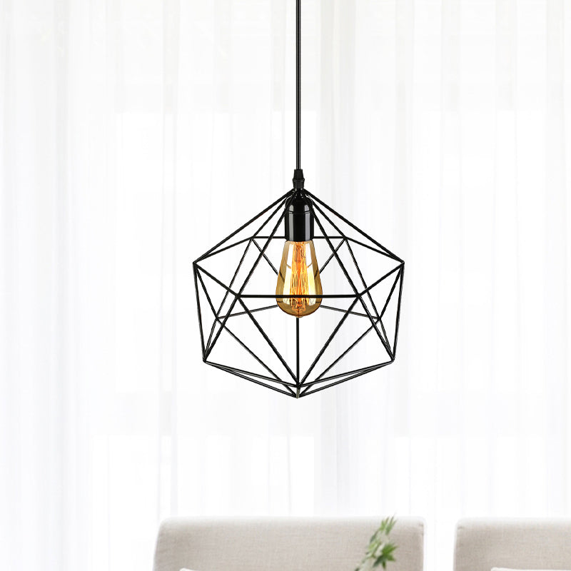 Geometric Metal Pendant Light Industrial 1 Light Living Room Hanging Light in Black/White, 7"/8.5"/11" W