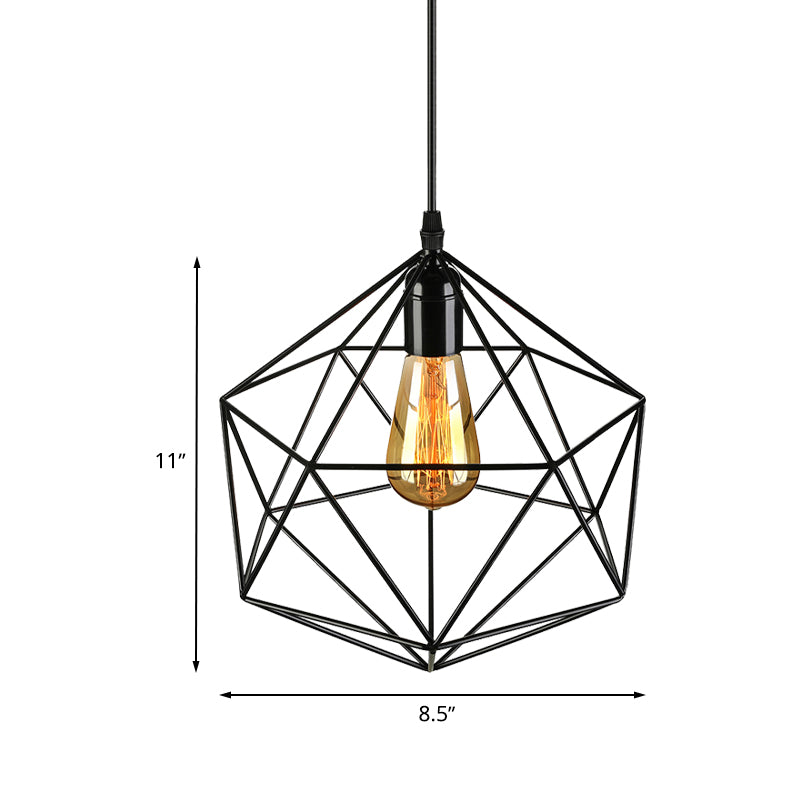 Geometric Metal Pendant Light Industrial 1 Light Living Room Hanging Light in Black/White, 7"/8.5"/11" W