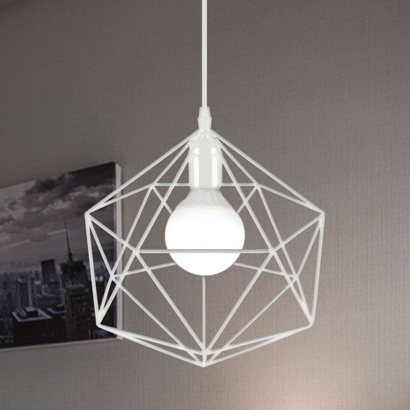 Geometric Metal Pendant Light Industrial 1 Light Living Room Hanging Light in Black/White, 7"/8.5"/11" W