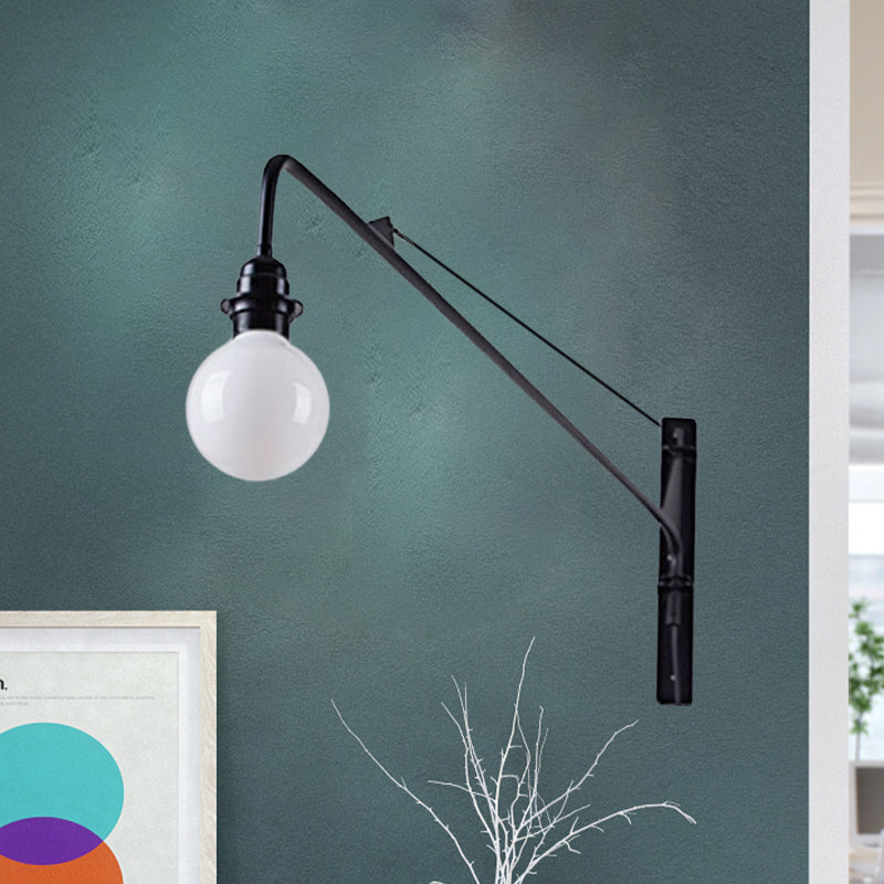 Metal Long Arm Wall Light Fixture with Bare Bulb Industrial Style 1 Light Study Room Sconce Lighting in Black