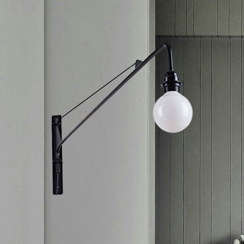 Metal Long Arm Wall Light Fixture with Bare Bulb Industrial Style 1 Light Study Room Sconce Lighting in Black