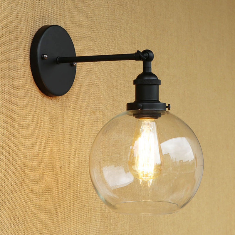 Heldere glazen zwarte wand sconce verlichting orb 1-licht vintage verlichtingsarmatuur voor woonkamer