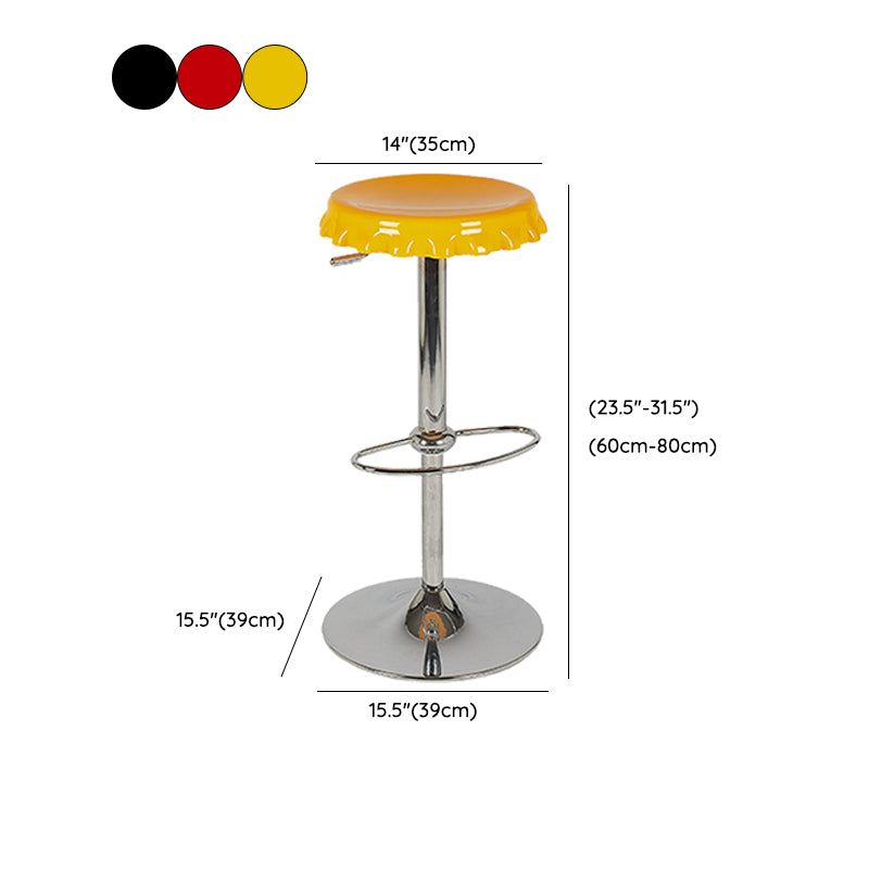 Contemporary Adjustable Backrest Counter High Stool with Metal Base