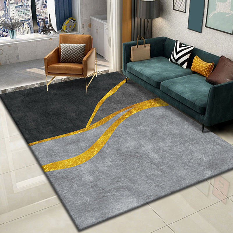 Simple Dark Color Rug Geometric Polyester Rug Stain Resistant Area Carpet for Living Room