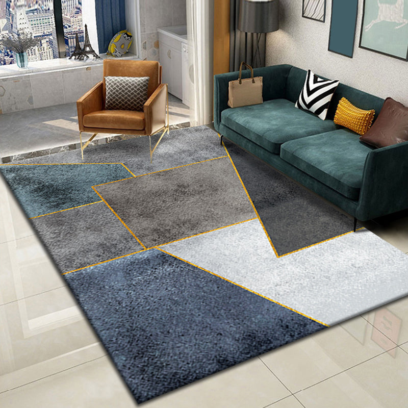 Simple Dark Color Rug Geometric Polyester Rug Stain Resistant Area Carpet for Living Room