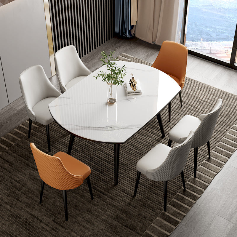 Modern Stone Top Dining Table Extendable for Small Spaces in White