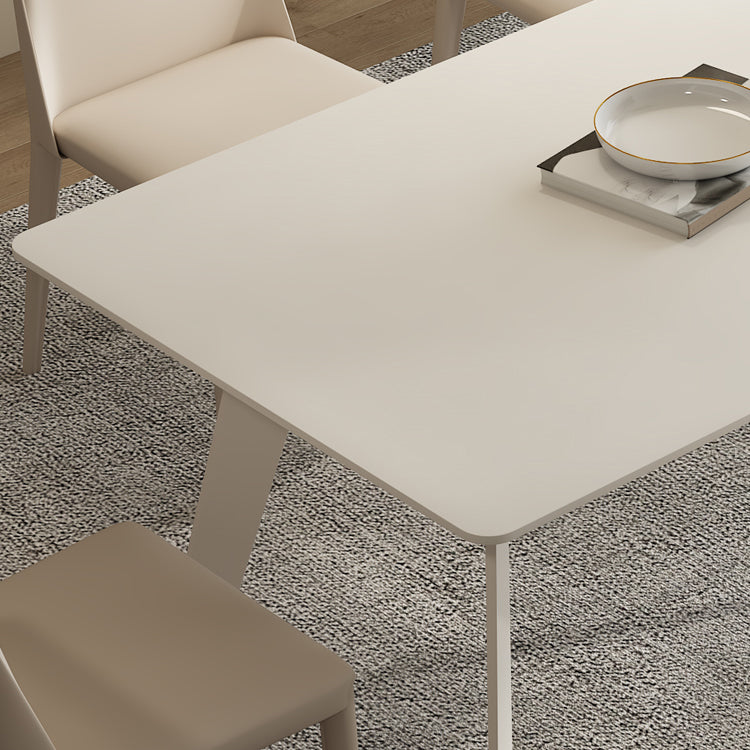 Modern Rectangle Dining Table White Stone Tabletop with Metal Sled Base