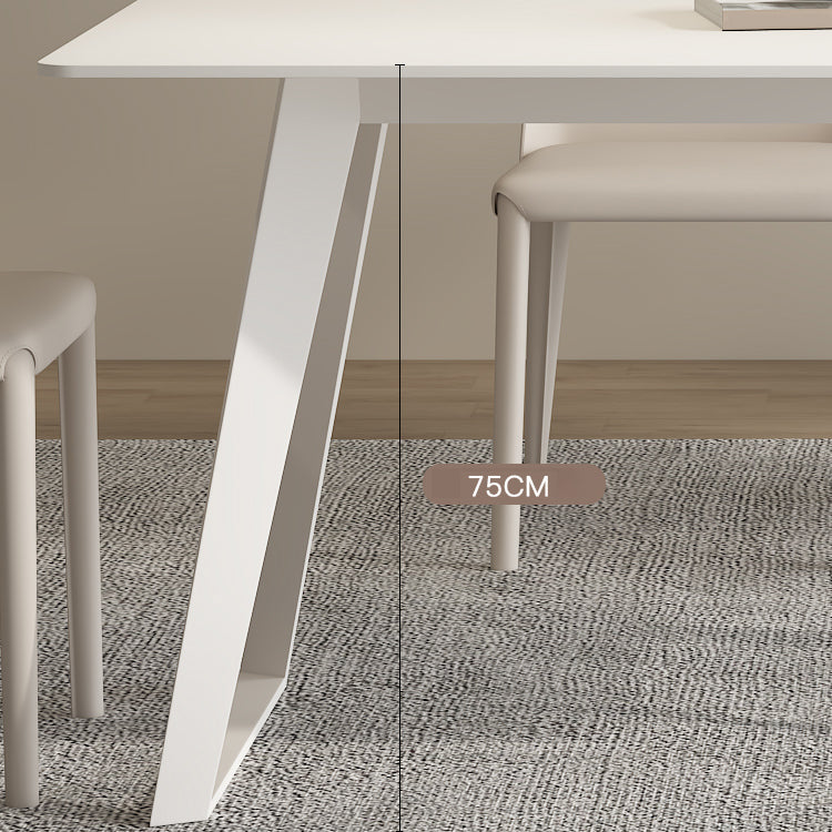 Modern Rectangle Dining Table White Stone Tabletop with Metal Sled Base