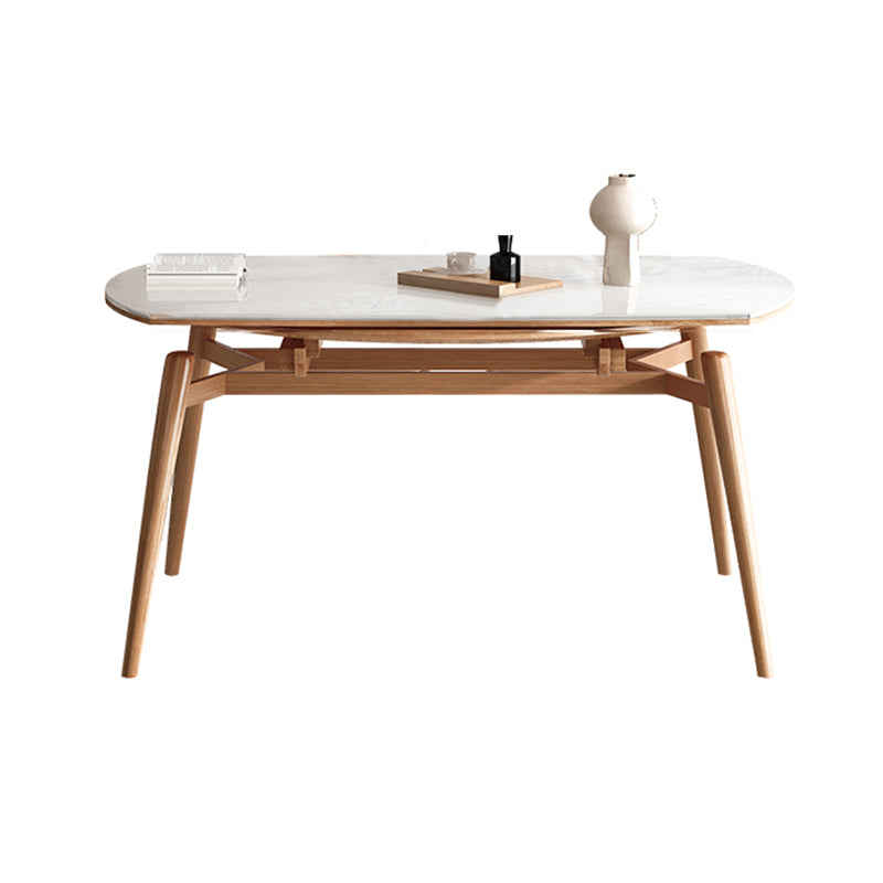 Modern Round Dining Table White Stone Tabletop with Solid Wood Legs