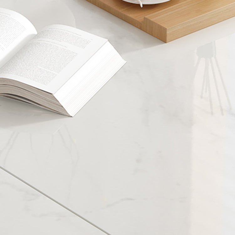 Modern Round Dining Table White Stone Tabletop with Solid Wood Legs