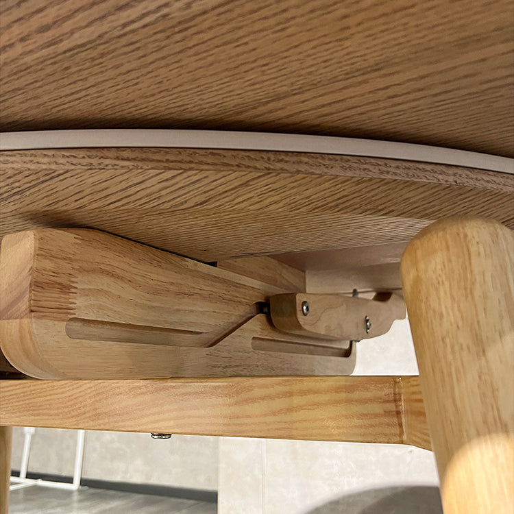 Modern Round Dining Table White Stone Tabletop with Solid Wood Legs