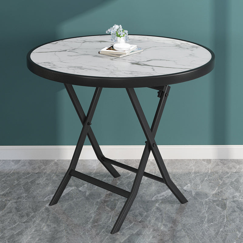 Glass Foldable Dining Table for 2 Person with Black Metal Base