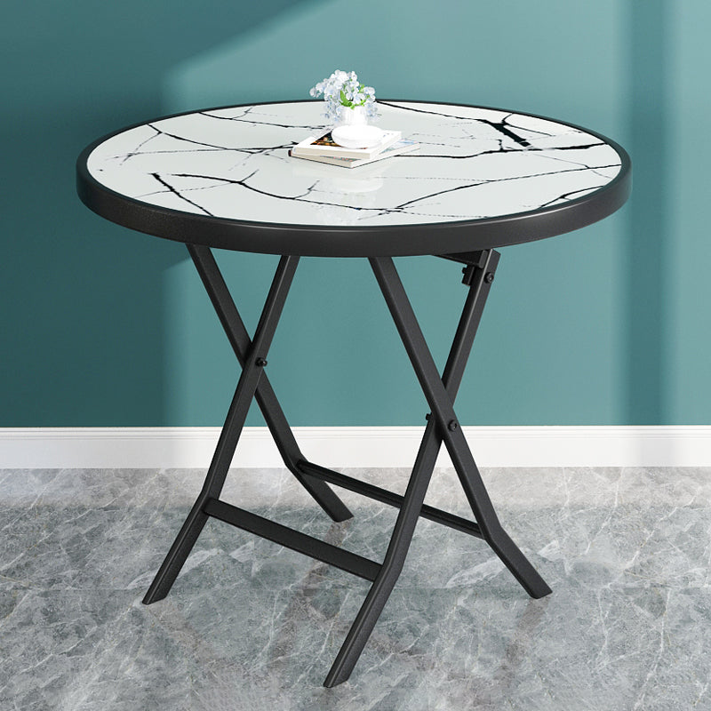 Glass Foldable Dining Table for 2 Person with Black Metal Base