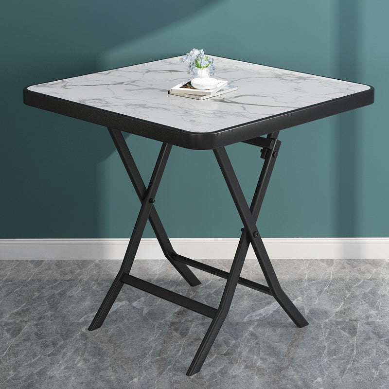 Glass Foldable Dining Table for 2 Person with Black Metal Base