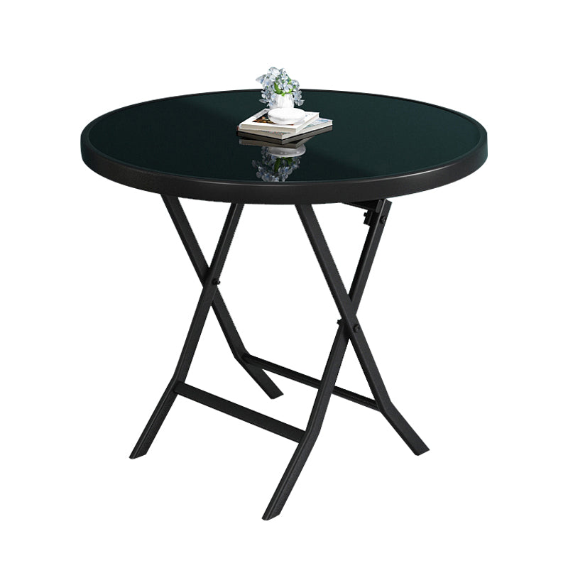Glass Foldable Dining Table for 2 Person with Black Metal Base
