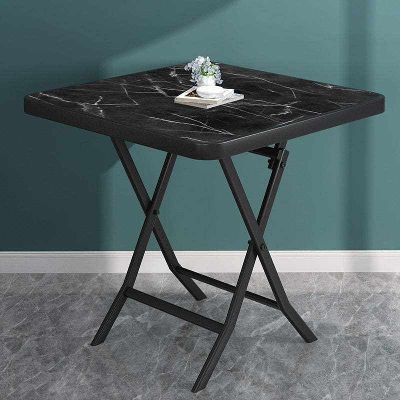 Glass Foldable Dining Table for 2 Person with Black Metal Base
