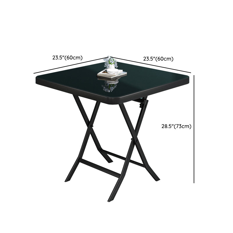 Glass Foldable Dining Table for 2 Person with Black Metal Base