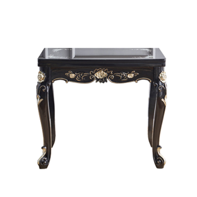 Glam Foldable Rectangle Dining Table Glass Tabletop with Wood Legs
