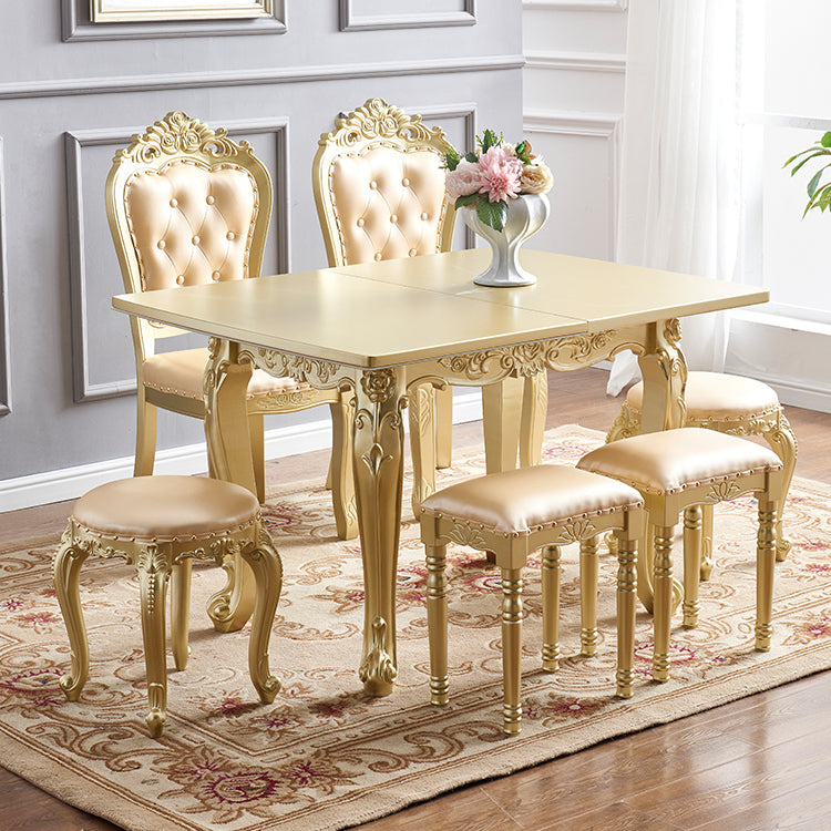 Glam Foldable Rectangle Dining Table Glass Tabletop with Wood Legs