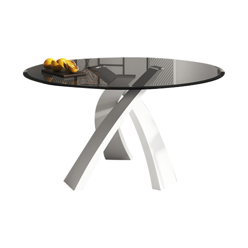 Modern Round Dining Table Glass Tabletop with Metal Pedestal Base